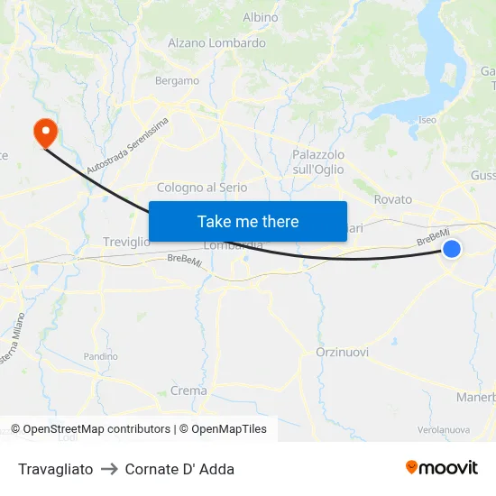 Travagliato to Cornate D' Adda map