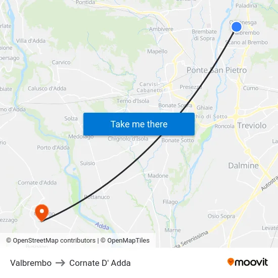 Valbrembo to Cornate D' Adda map