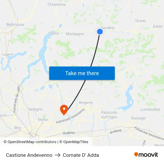 Castione Andevenno to Cornate d'Adda map