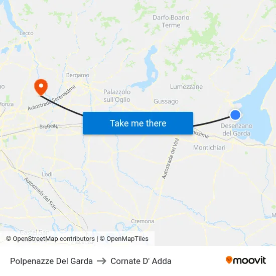 Polpenazze Del Garda to Cornate D' Adda map