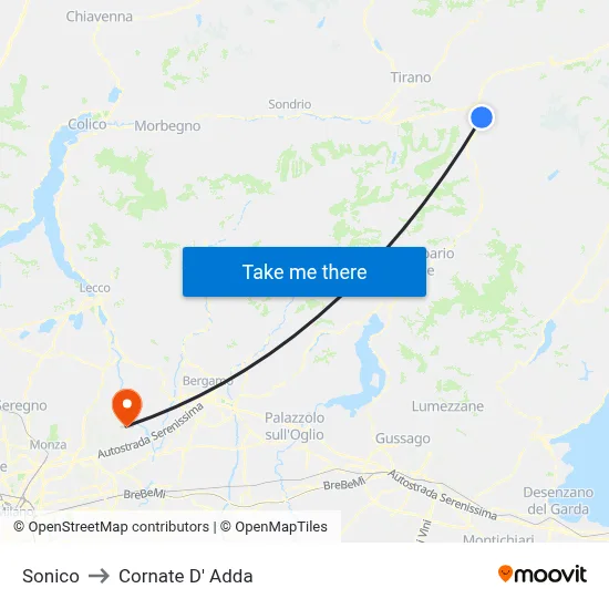 Sonico to Cornate D' Adda map