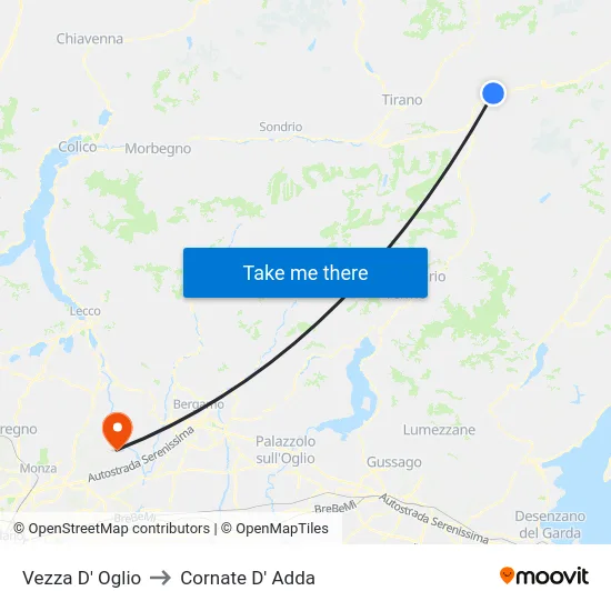 Vezza D' Oglio to Cornate D' Adda map