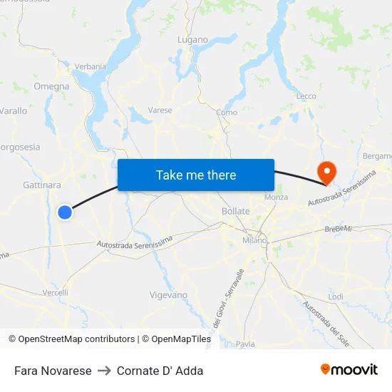 Fara Novarese to Cornate D' Adda map
