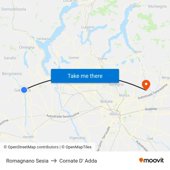 Romagnano Sesia to Cornate D' Adda map