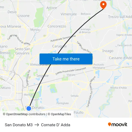San Donato M3 to Cornate D' Adda map