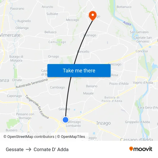 Gessate to Cornate D' Adda map