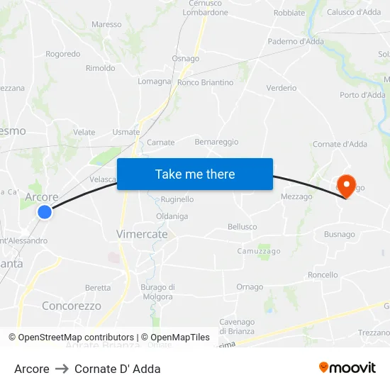 Arcore to Cornate D' Adda map