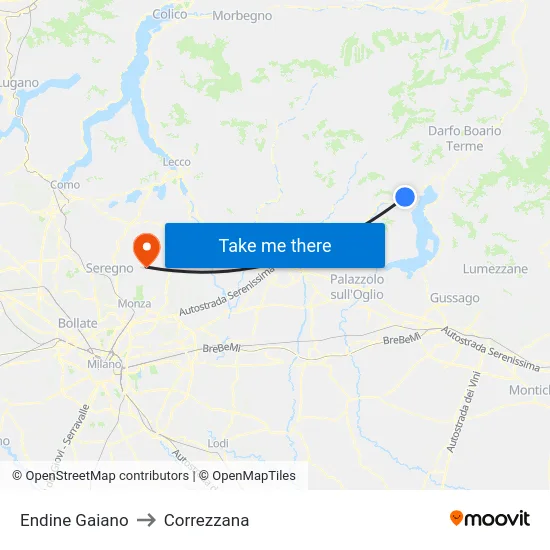 Endine Gaiano to Correzzana map