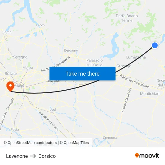 Lavenone to Corsico map
