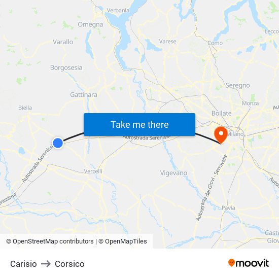 Carisio to Corsico map