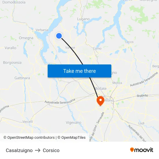Casalzuigno to Corsico map