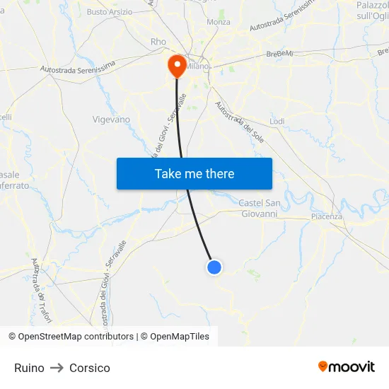 Ruino to Corsico map