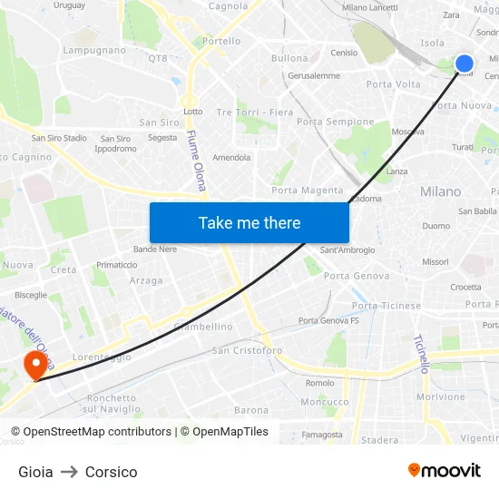 Gioia to Corsico map