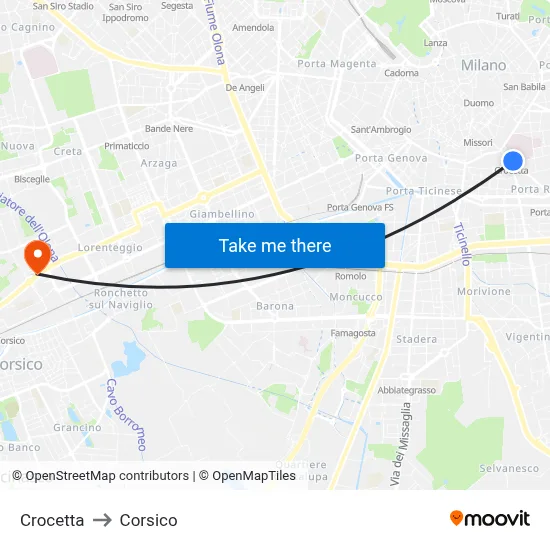 Crocetta to Corsico map