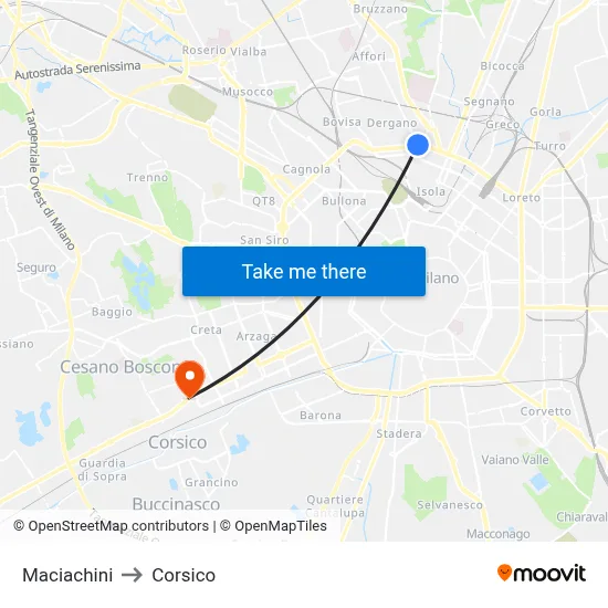Maciachini to Corsico map
