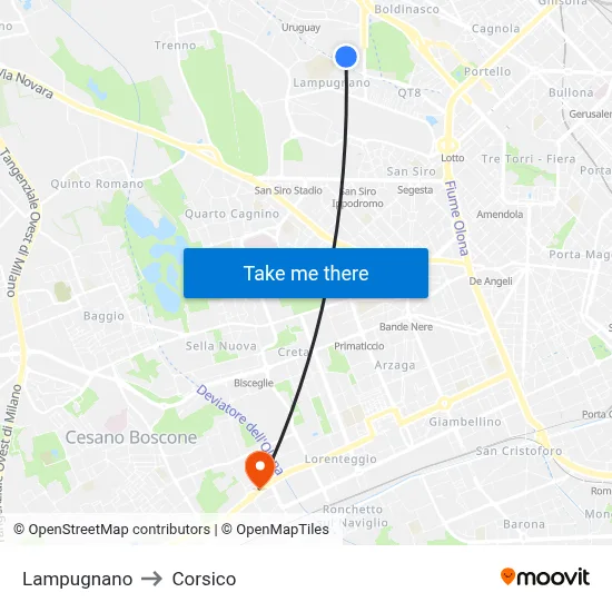 Lampugnano to Corsico map