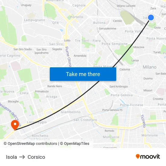 Isola to Corsico map
