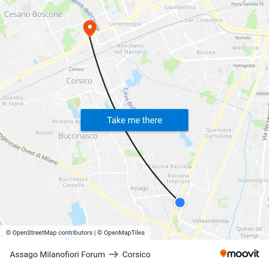 Assago Milanofiori Forum to Corsico map