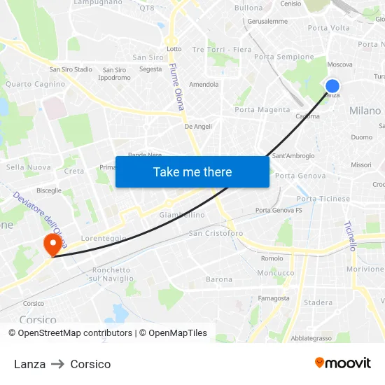 Lanza to Corsico map