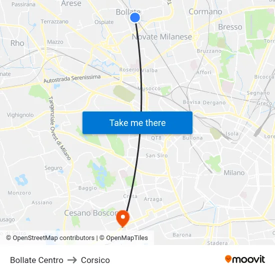 Bollate Centro to Corsico map