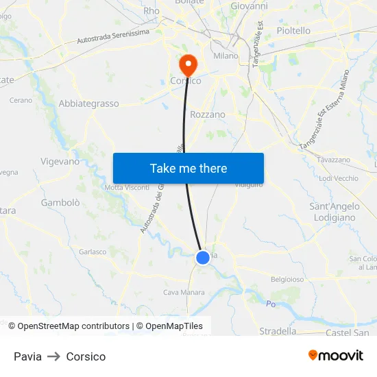 Pavia to Corsico map