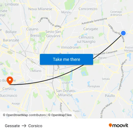 Gessate to Corsico map