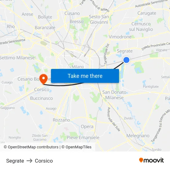 Segrate to Corsico map