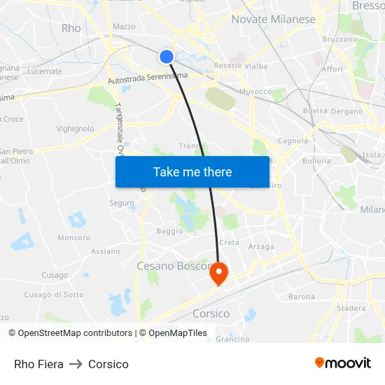 Rho Fiera to Corsico map