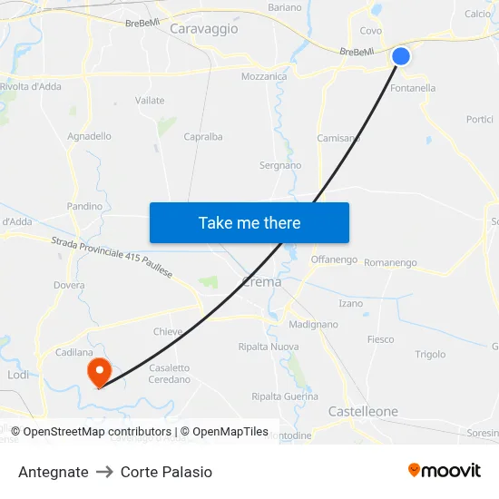 Antegnate to Corte Palasio map