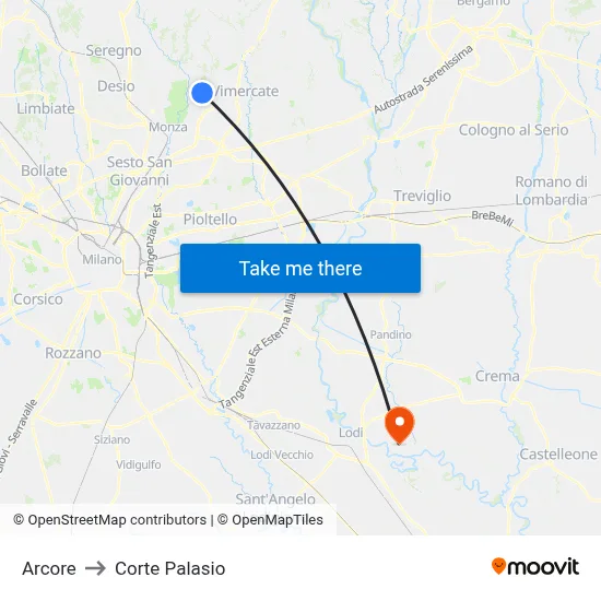 Arcore to Corte Palasio map