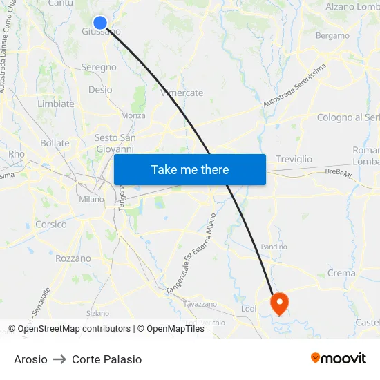 Arosio to Corte Palasio map