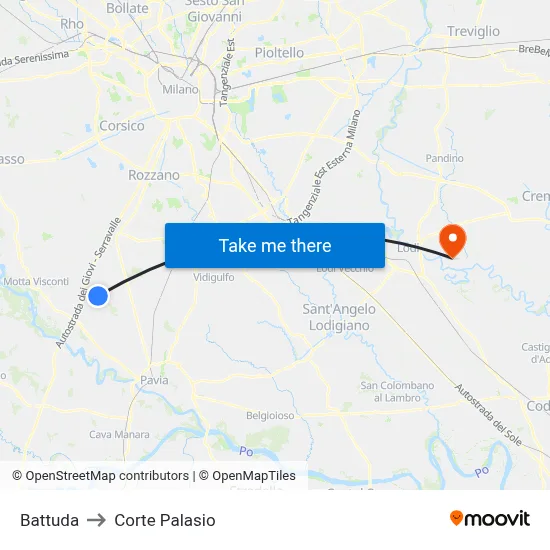 Battuda to Corte Palasio map