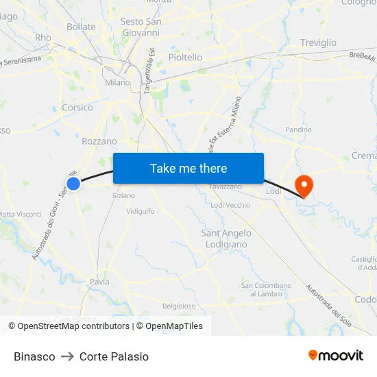 Binasco to Corte Palasio map