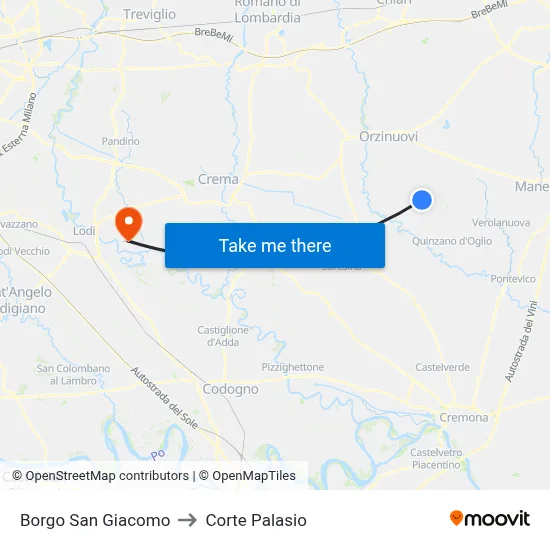 Borgo San Giacomo to Corte Palasio map