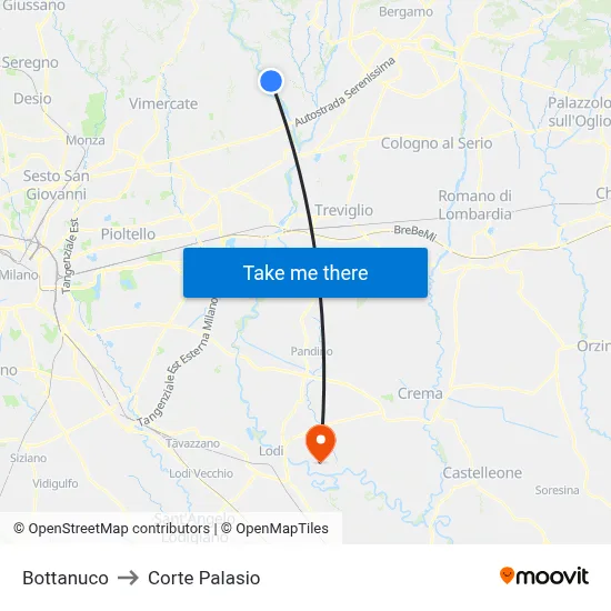 Bottanuco to Corte Palasio map