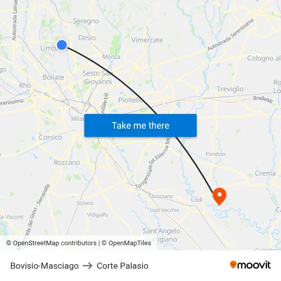 Bovisio-Masciago to Corte Palasio map