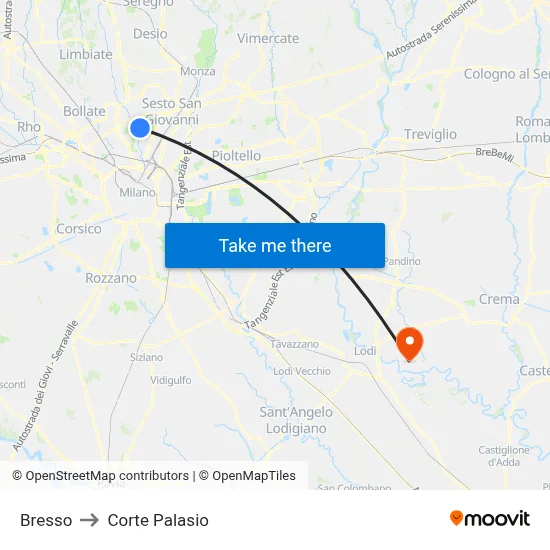 Bresso to Corte Palasio map