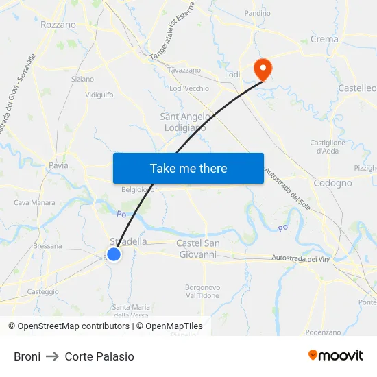 Broni to Corte Palasio map