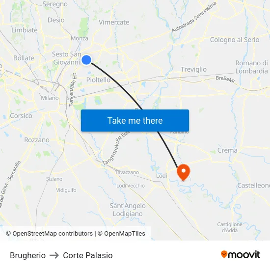 Brugherio to Corte Palasio map