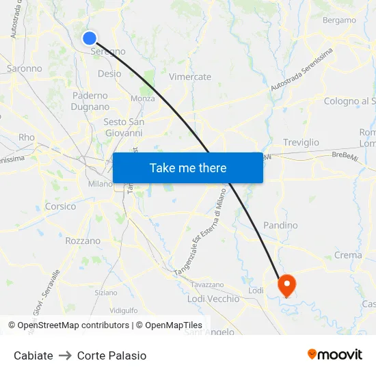 Cabiate to Corte Palasio map