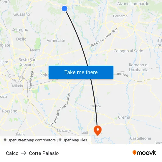 Calco to Corte Palasio map