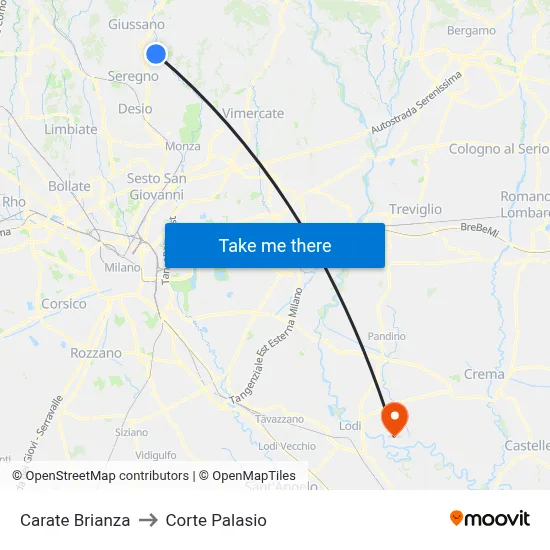 Carate Brianza to Corte Palasio map