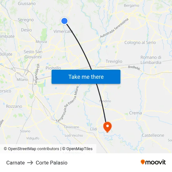 Carnate to Corte Palasio map
