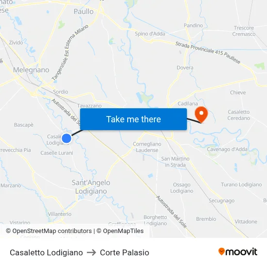 Casaletto Lodigiano to Corte Palasio map