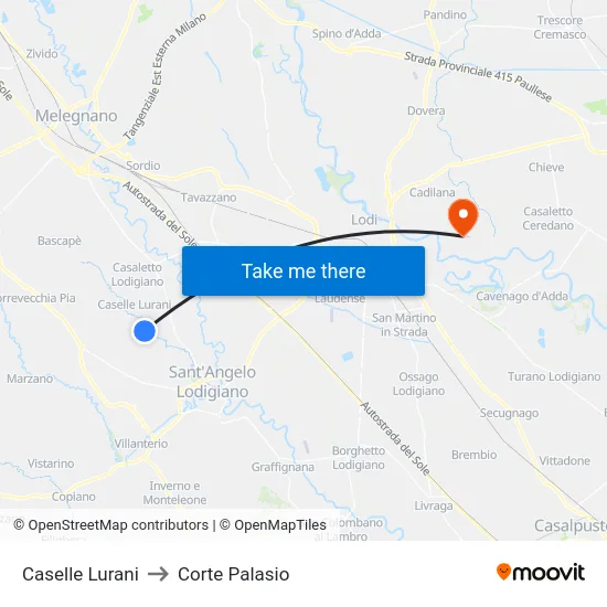 Caselle Lurani to Corte Palasio map