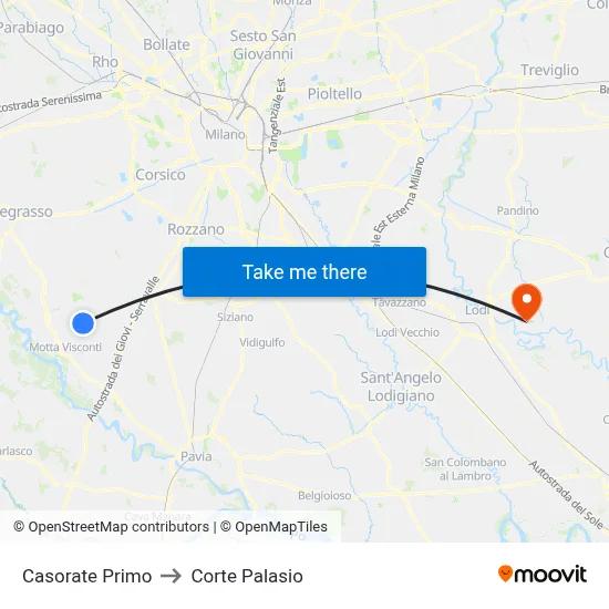 Casorate Primo to Corte Palasio map