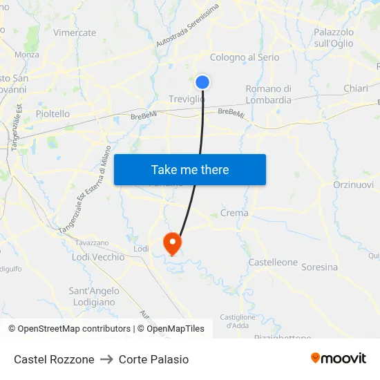 Castel Rozzone to Corte Palasio map