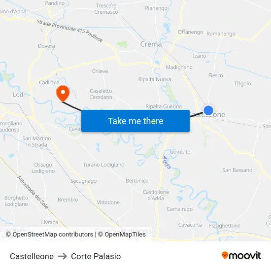 Castelleone to Corte Palasio map