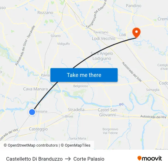 Castelletto di Branduzzo to Corte Palasio map