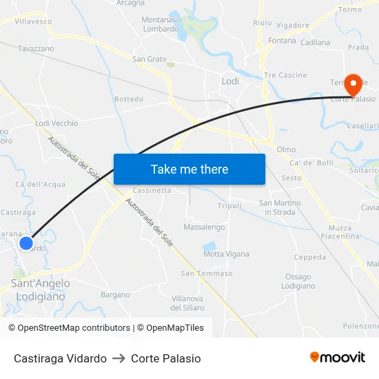 Castiraga Vidardo to Corte Palasio map